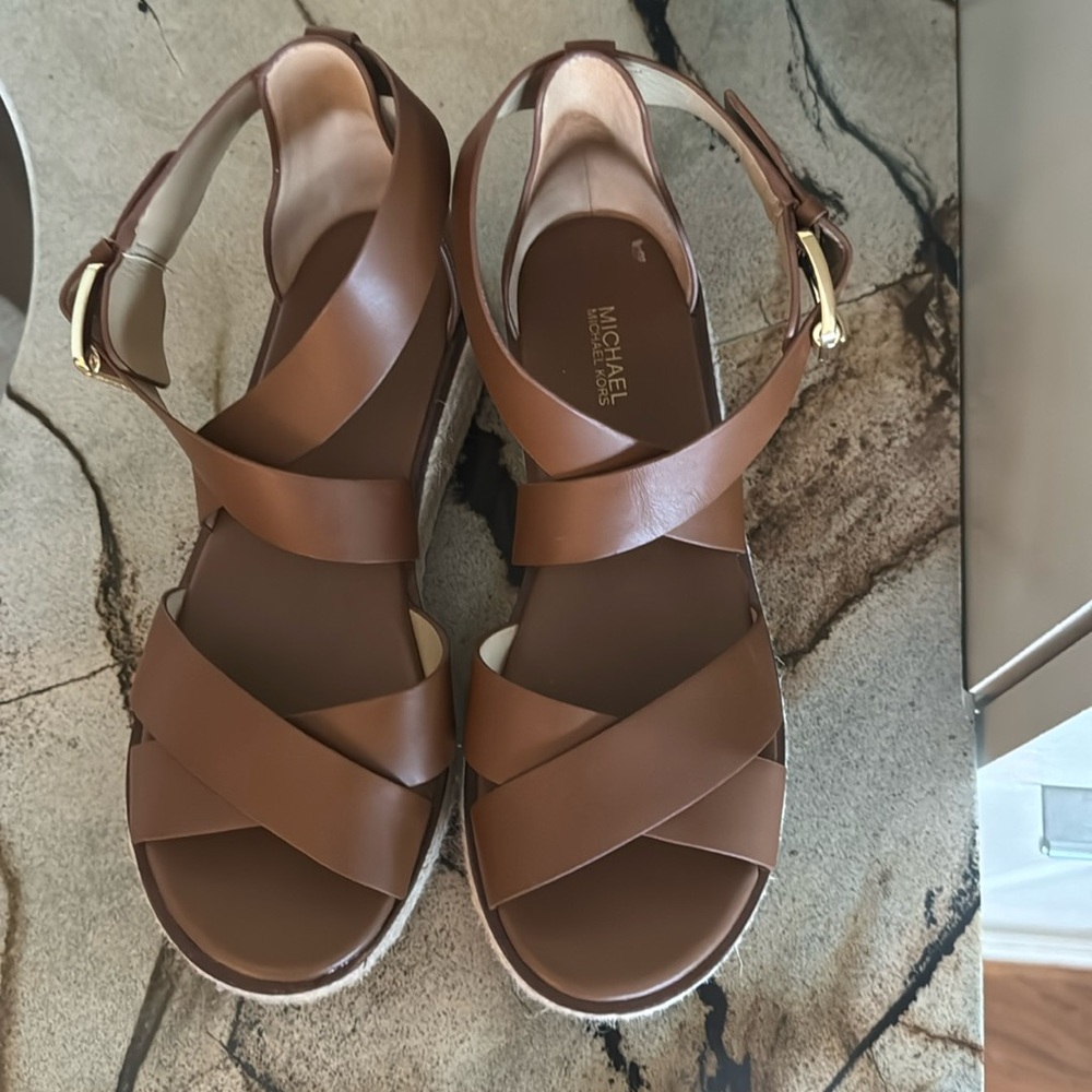 Michael by Michael Kors brown leather espadrille sandals, size 8